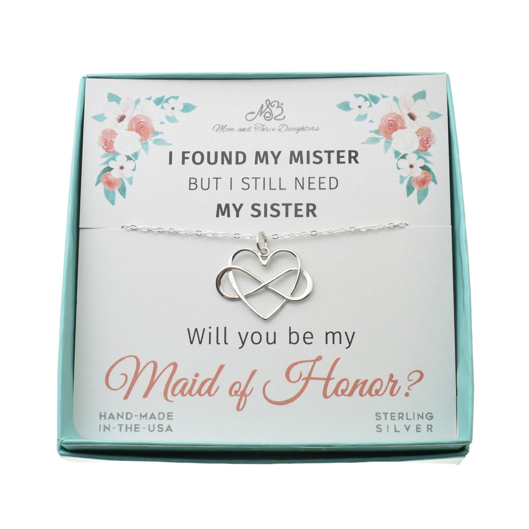 Maid of Honor Proposal Infinity Heart Necklace in Sterling Silver