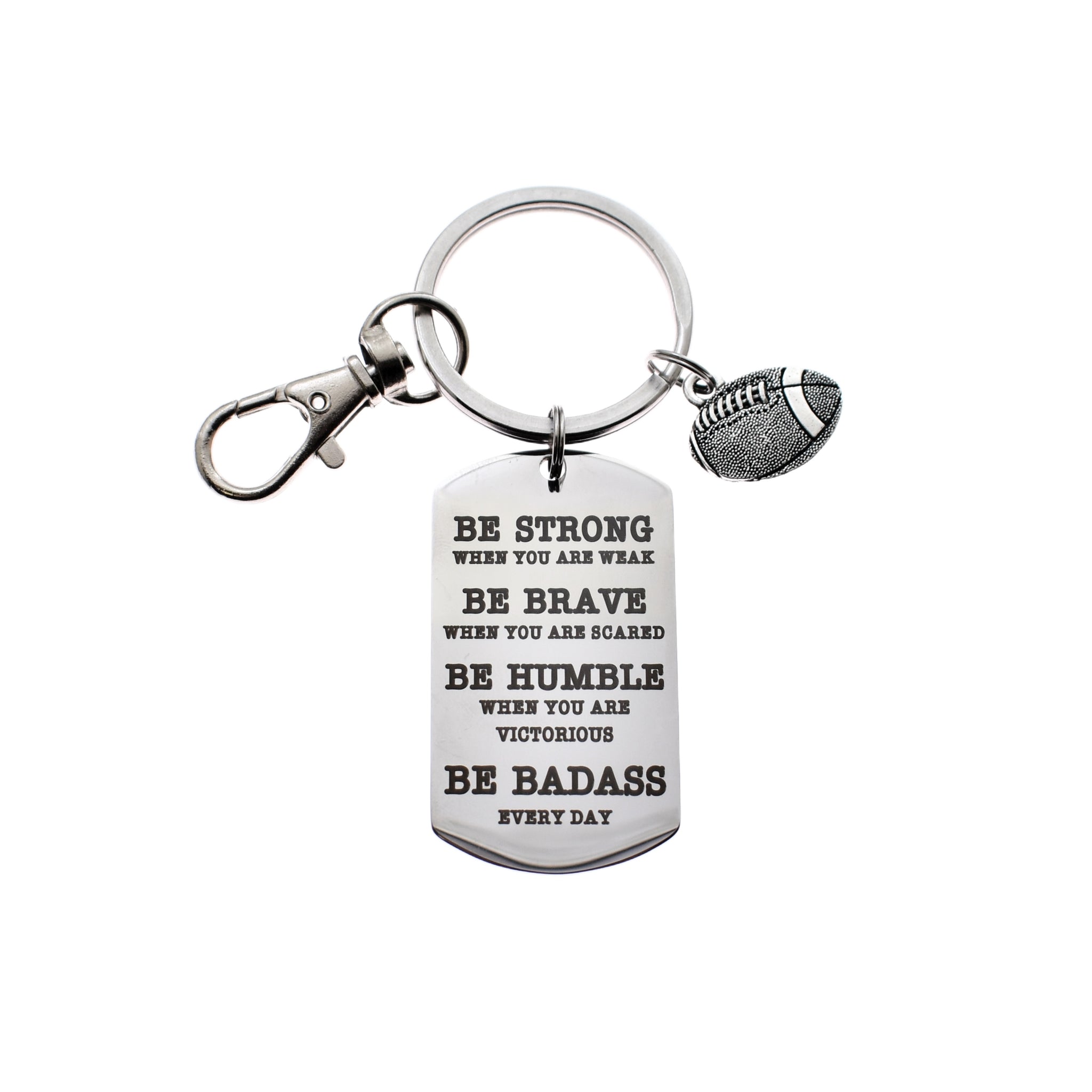 Football Keychain in Silver Plated Pewter and Stainless Steel