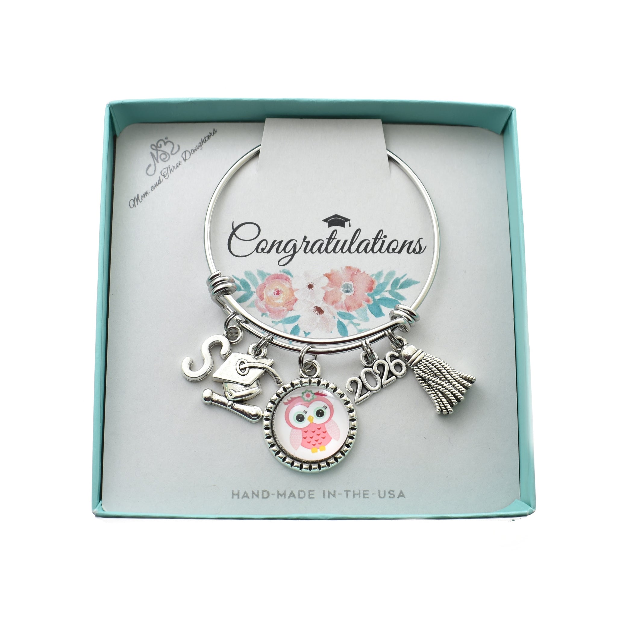 Kindergarten Graduation Bangle Bracelet. Stainless Steel Personalized with Initial. 2026