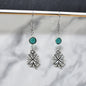 Silver Four Leaf Clover Earrings With Green Accent Charm.  Earrings hypoallergenic dangle.  St. Patrick's Day Earrings.