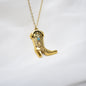 Gold Cowboy Boot Necklace Accented With Turquoise Gemstone. Western Jewelry. Cowgirl Necklace. Horse Jewelry.