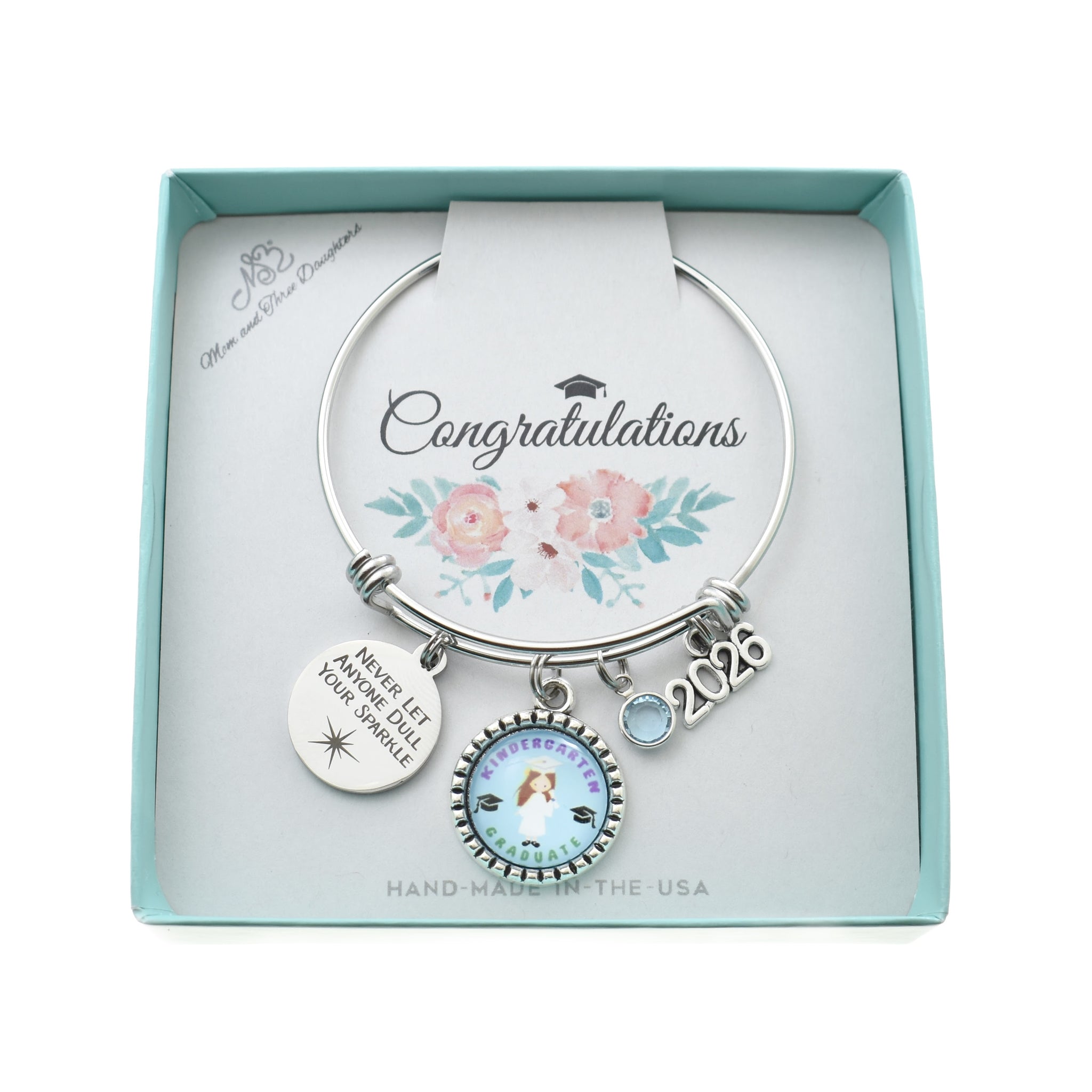 Kindergarten Bangle Bracelet. Children's Graduation Gift