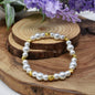 Gold and Pearl Beaded Bracelet Set. 6mm and 8mm. Hearts, Stars, Daisies. 6mm. 8mm.