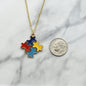 Autism Awareness Puzzle Necklace in Gold Toned Mixed Metal and Enamel. Custom Autism Awareness. Awareness Gifts. Puzzle Pieces.