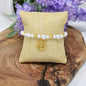 Holy Cross Glass Bead Bracelet. Gold and Pearl Beads. Heart and Star. Christian Jewelry.