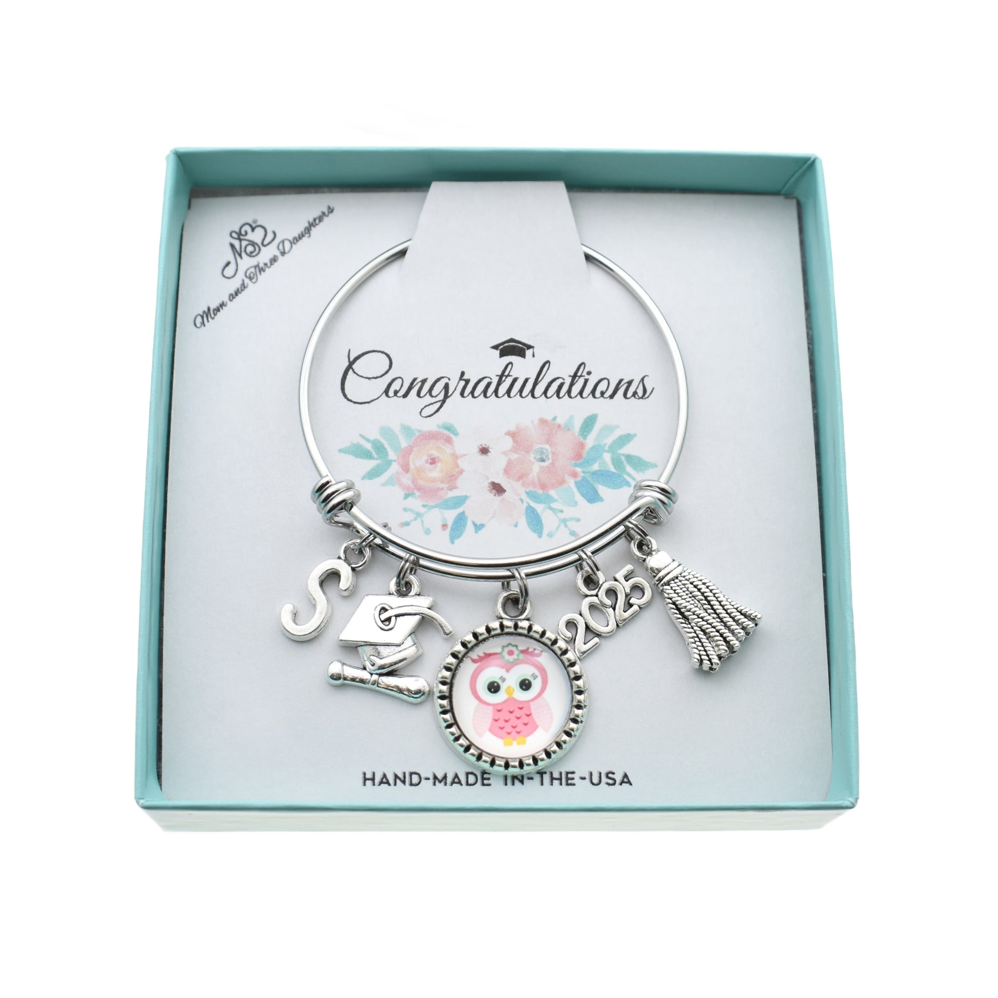 Kindergarten Graduation Bangle Bracelet. Stainless Steel Personalized with Initial. 2025