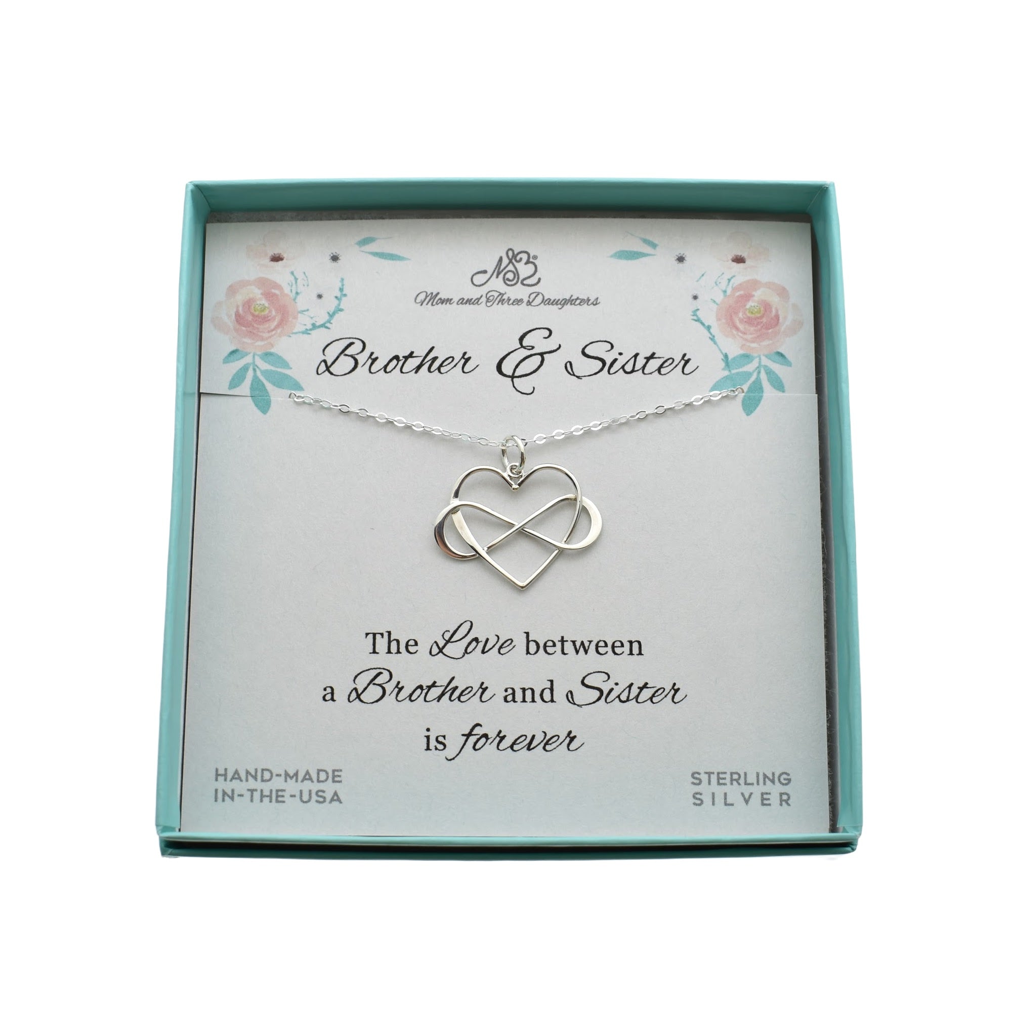 Brother and Sister Infinity Heart Necklace in Sterling Silver