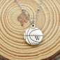 Laser Engraved Basketball charm pendant in silver tone metal on a stainless steel satellite chain. Girl's necklace. Basketball player gift.