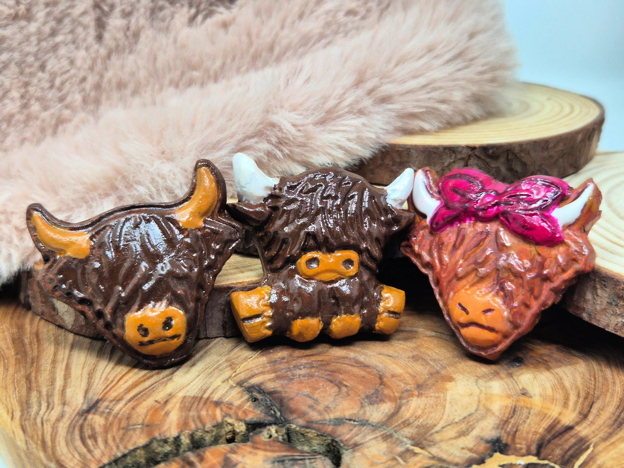 Magnet Set: Highland Cows. Polymer Clay Set of 3.
