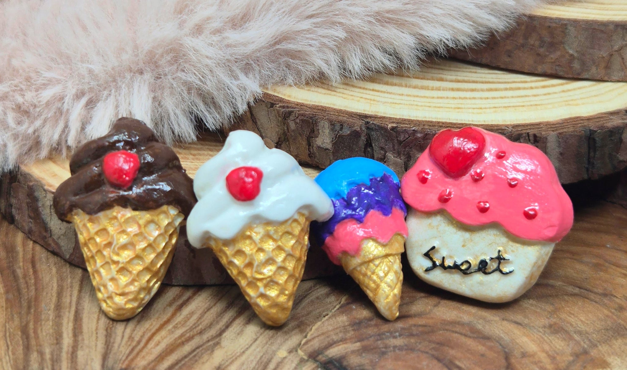 Magnets: Dessert Ice Cream and Cupcake. Small Handmade Polymer Clay Magnets.