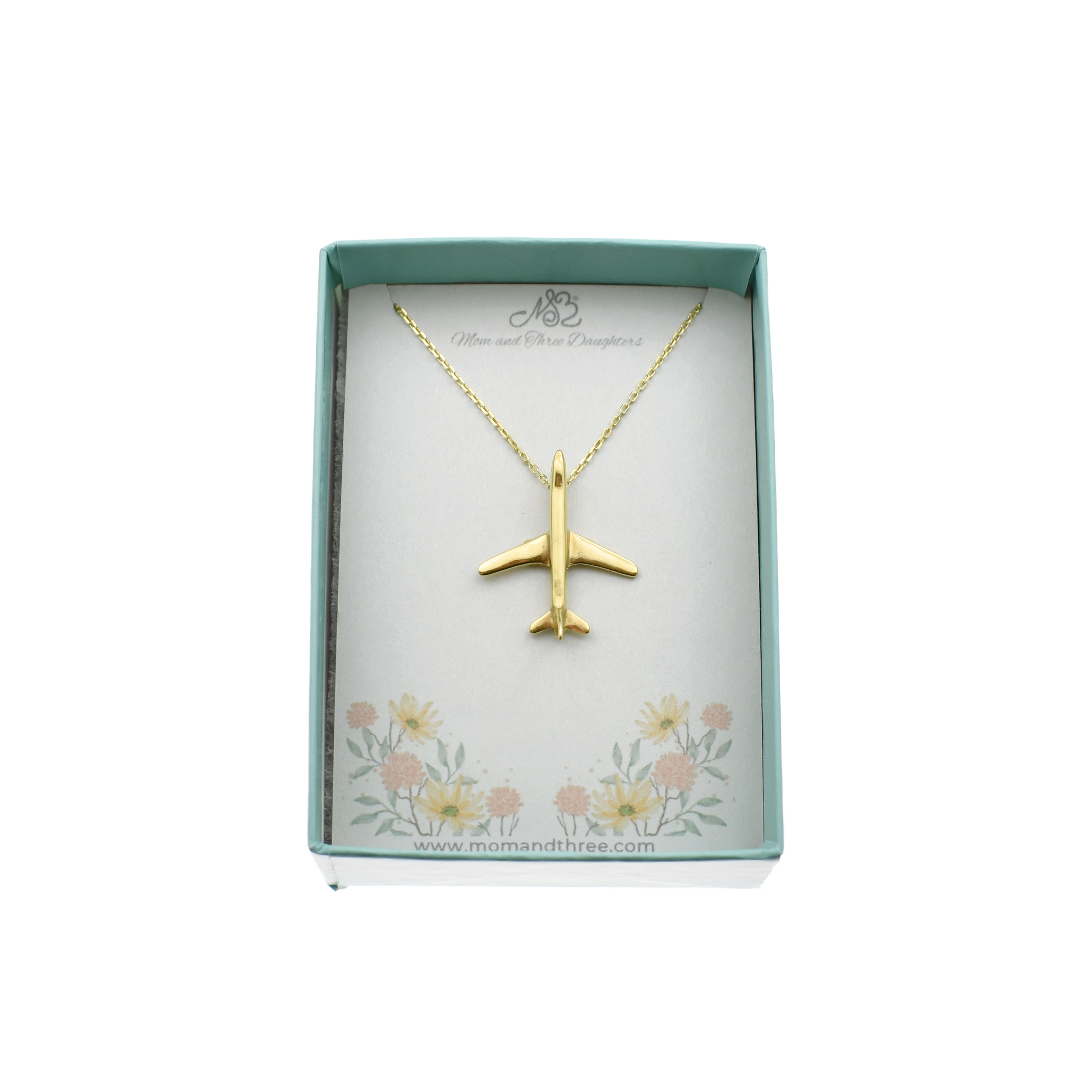 3D Jet Plane Necklace in Gold Plated Sterling Silver Aviation Charm
