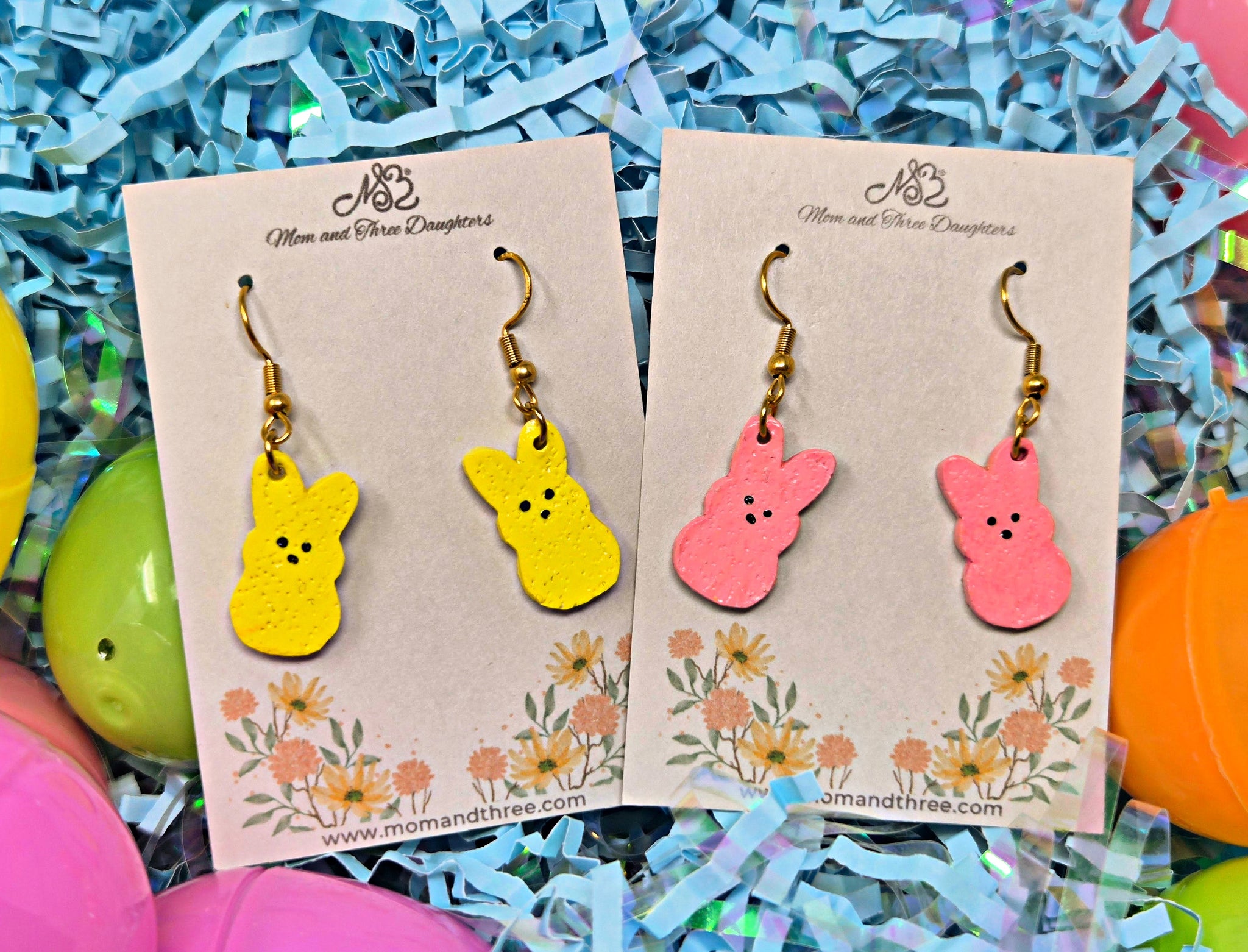 Bunny Handmade Polymer Clay Dangle Earrings. Pink or Yellow Bunny Marshmallow. 12mm x 21mm