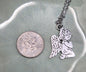 Praying Angel Necklace in Silver Tone Metal. Satellite Chain.