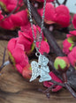 Praying Angel Necklace in Silver Tone Metal. Satellite Chain.