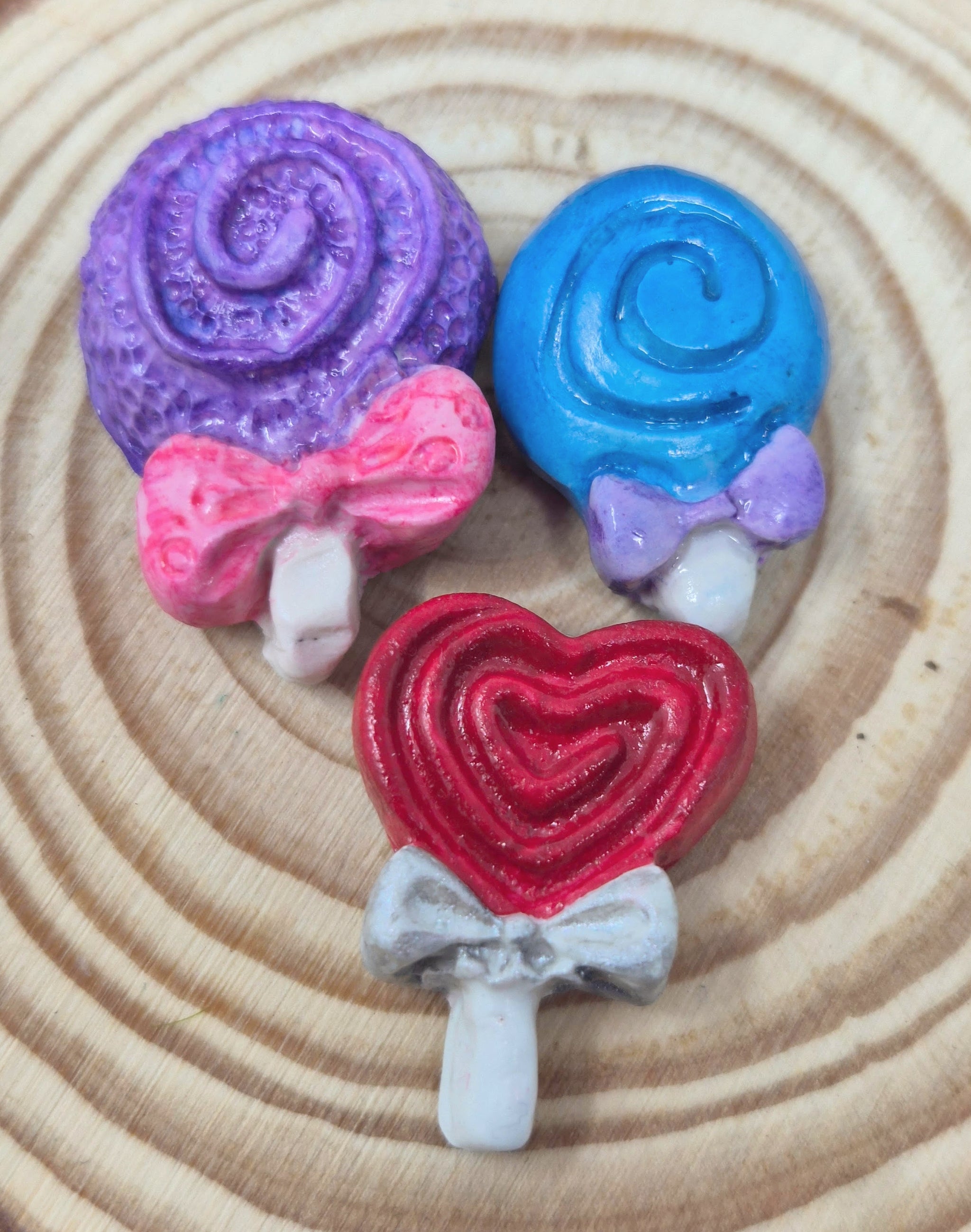 Handmade Lollipop Magnet Sets. Buy all in same color or all 3. Heart and Round Shaped Polymer Clay. Handmade.